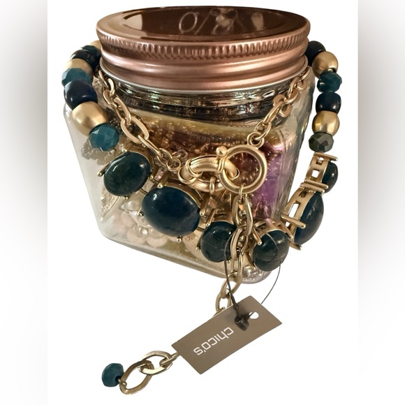 Chico's Jewelry - Jewelry jar all in good condition
Earrings
Necklace
Brooch
Chico’s new